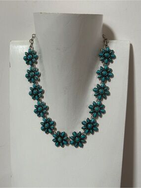 Turquoise Flower Station Collar Choker Necklace Southwest Boho